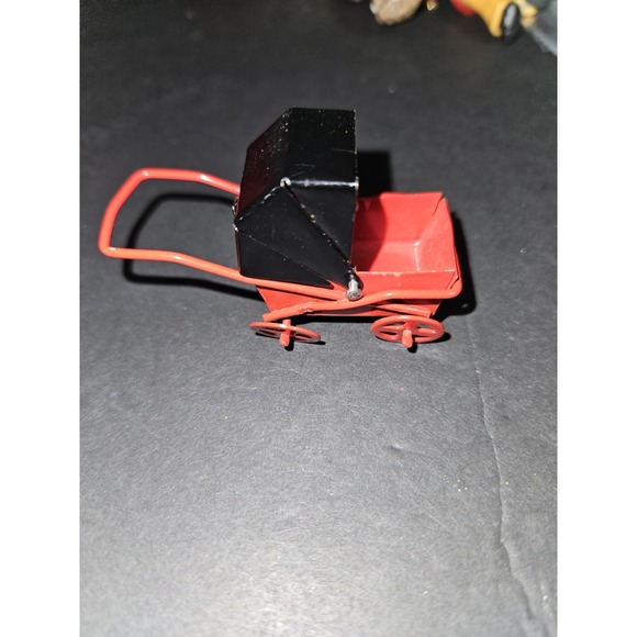 The Unbranded Brand Other - Mini Metal Red And Black Metal Dollhouse Baby Buggy So Cute